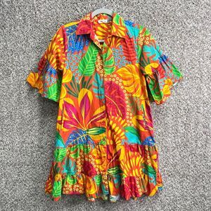 Maude Vivante Dress Women’s Small Red Forest Zara Short Sleeve Button Down Mini